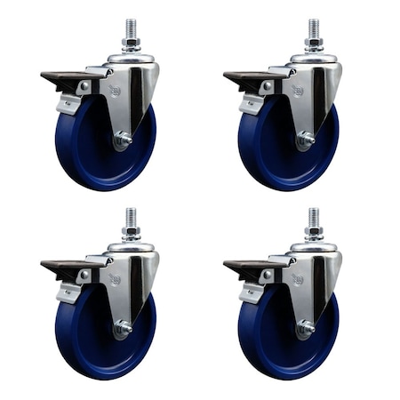 Service Caster 5 Inch Solid Polyurethane 12 Inch Threaded Stem Caster Set with Brake SCC-TS20S514-SPUS-PLB-121315-4